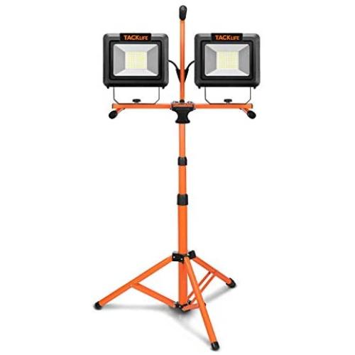 TACKLIFE 140W and 14000LM LED Dual-Head Work Light,Two ON/OFF Switches,Metal Telescopic Tripod,Rotating Waterproof Light and 9.8 Ft Power Cord,Suitable for Large Construction Sites,Workshops