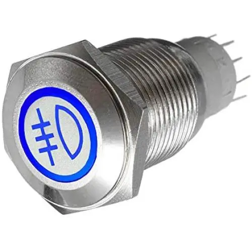 Etopars 12V Car Blue LED Light Rear Fog Push Button Metal Toggle Switch 16mm
