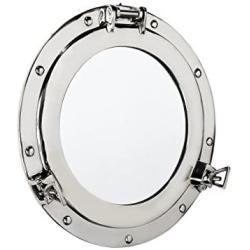 Nagina International Metal Crafted Nickel Plated Aluminum Porthole Bathroom Decor Mirror (20 Inches)