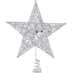 SpringPear 15 cm Silver Glittering Metal Star Christmas Tree Topper Festive Ornament Glitter Merry Xmas Party Decoration Accessories