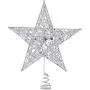 SpringPear 15 cm Silver Glittering Metal Star Christmas Tree Topper Festive Ornament Glitter Merry Xmas Party Decoration Accessories