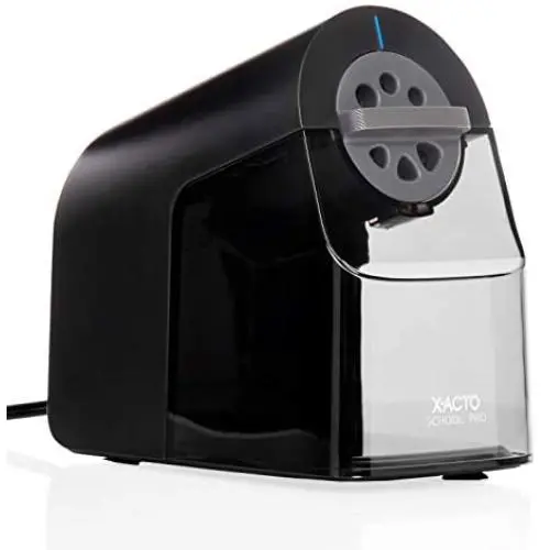 X-ACTO Pencil Sharpener | School Pro Electric Pencil Sharpener, With Six Size Dial, XL Shavings Bin, Black, 1 Count X-ACTO Pencil Sharpener | School Pro Electric Pencil Sharpener, With Six Size Dial, XL Shavings Bin, Black, 1 Count