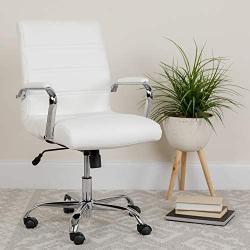 Flash Furniture Mid-Back White LeatherSoft Executive Swivel Office Chair with Chrome Base and Arms