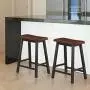 COSTWAY Saddle Seat Stools, Wood Vintage Counter Height Chairs, Modern Backless Design Indoor Furniture for Kitchen Dining Pub and Bistro, Set of 2 (24'' H Brown)