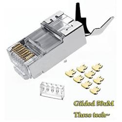 VIVOCH 50 Pcs Cat7 RJ45 Connectors, Cat7 RJ45 Plugs, Cat7 2-Piece Metal Shielded RJ45 Ends FTP 8P8C Modular Network Plug Connector