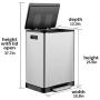 Stainless Steel Step Trash Can - 16 Gallon Garbage Bin with Soft Close Lid - Dual Compartment Waste Can with 30 Liters Capacity in Each - Recycling Bin by ToiletTree Products