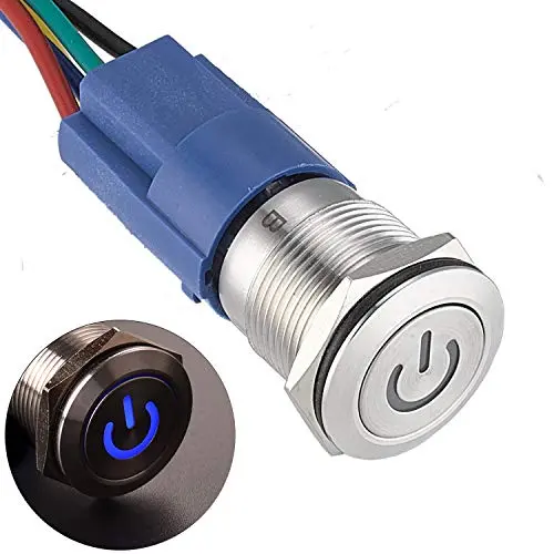 APIELE 19mm Latching Push Button Switch 3/4'' 12V DC Power Symbol LED with Socket Plug 1NO1NC SPDT ON/Off( Blue) APIELE 19mm Latching Push Button Switch 3/4'' 12V DC Power Symbol LED with Socket Plug 1NO1NC SPDT ON/Off( Blue)