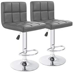 Furmax Bar Stools Modern Pu Leather Swivel Adjustable Hydraulic Bar Stool Square Counter Height Stool Set of 2(Gray)