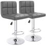 Furmax Bar Stools Modern Pu Leather Swivel Adjustable Hydraulic Bar Stool Square Counter Height Stool Set of 2(Gray)