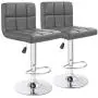 Furmax Bar Stools Modern Pu Leather Swivel Adjustable Hydraulic Bar Stool Square Counter Height Stool Set of 2(Gray)
