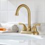 PARLOS Two-Handle Bathroom Sink Faucet with Metal Drain Assembly and Supply Hose Lead-Free cUPC Mixer Double Handle Tap Laundry Utility Faucet Brushed Gold, 1359108