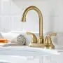 PARLOS Two-Handle Bathroom Sink Faucet with Metal Drain Assembly and Supply Hose Lead-Free cUPC Mixer Double Handle Tap Laundry Utility Faucet Brushed Gold, 1359108