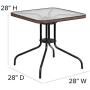 Flash Furniture 28 Square Tempered Glass Metal Table with Dark Brown Rattan Edging