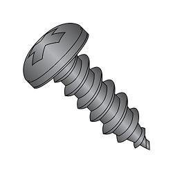 Steel Sheet Metal Screw, Black Zinc Plated Finish, Pan Head, Phillips Drive, Type AB, #4-24 Thread Size, 1/4'' Length (Pack of 100)