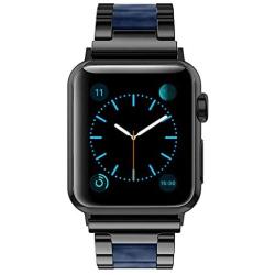 Wearlizer Black Blue Bands Compatible with Apple Watch Straps 42mm 44mm for iWatch SE Mens Womens Wristband Lightweight Stainless Steel Edge with Central Resin Replacement Bracelet Series 6 5 4 3 2 1