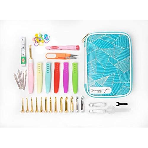 [3rd Gen] Yarn Mania Aiyana Crochet Hooks | Light Up Crochet Hooks w/ 16 Sizes Interchangeable Aluminum Heads | Ergonomic Curve Shape, Soft Handle and Two Brightness Settings (Premium Set)