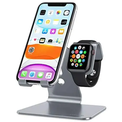 Apple Watch Stand, OMOTON 2 in 1 Universal Desktop Stand Holder for iPhone and Apple Watch Series 5/4/3/2/1 (Both 38mm/40mm/42mm/44mm) (Grey)