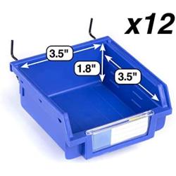 Right Arrange Pegboard Bins - 12 Pack Blue - Hooks to Any Peg Board - Organize Hardware, Accessories, Attachments, Workbench, Garage Storage, Craft Room, Tool Shed, Hobby Supplies, Small Parts