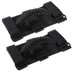 Grab Handles Car Roll Bar Paracord Grab Handles Fit for 2 to 3-inch Roll Bars for Most Jeep Wrangler Models(Pack of 2,Black)