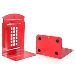 OMEYA Bookends, Telephone Booth Metal Book Ends Non Skid Heavy Duty for Shelves, Books, DVD, Video 7.8 x 5.5 x 3.9 inch London-Red (2 Pair/4 Pieces)