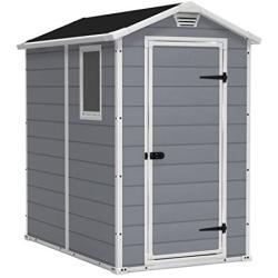 KETER Manor 4x6 Resin Outdoor Storage Shed Kit-Perfect to Store Patio Furniture, Garden Tools Bike Accessories, Beach Chairs and Lawn Mower, Grey & White