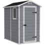 KETER Manor 4x6 Resin Outdoor Storage Shed Kit-Perfect to Store Patio Furniture, Garden Tools Bike Accessories, Beach Chairs and Lawn Mower, Grey & White