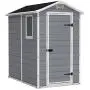 KETER Manor 4x6 Resin Outdoor Storage Shed Kit-Perfect to Store Patio Furniture, Garden Tools Bike Accessories, Beach Chairs and Lawn Mower, Grey & White KETER Manor 4x6 Resin Outdoor Storage Shed Kit-Perfect to Store Patio Furniture, Garden Tools Bike Accessories, Beach Chairs and Lawn Mower, Grey & White
