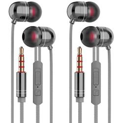 in Ear Headphones Wired Headphone Metal Stereo Heave Bass Earphones with Micphone Mic with Volume Control (Gray 2pairs)