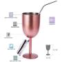 Stainless Steel Wine Glasses Cups.Double Walled Vacuum Insulated Wine Tumbler With Lid and Straw.Friendship,Christmas,Birthday Gifts for Women Men Friends Dad Mom(10oz Rose Gold)