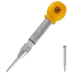 MulWark 5'' Spring-Loaded Automatic Steel Center Hole Punch Marker Scriber For Wood, Metal, Plastic, Car Window Puncher Breaker Tool-With Palm Cushion Cap, Adjustable Impact-A Replacement Tip Included