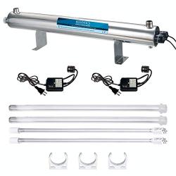Bluonics 110W UV Ultraviolet Light + Sediment & Carbon Well Water Filter Purifier System with NPT 1'' Ports > 24 GPM UV Sterilizer with 3 Big Blue Size 4.5 x 20 Filters