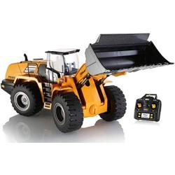 Top Race 10 Channel Full Functional Remote Control Front Loader Construction Tractor, Full Metal Bulldozer Toy Can Dig up to 3.5 Lbs, 1:14 Scale TR-213