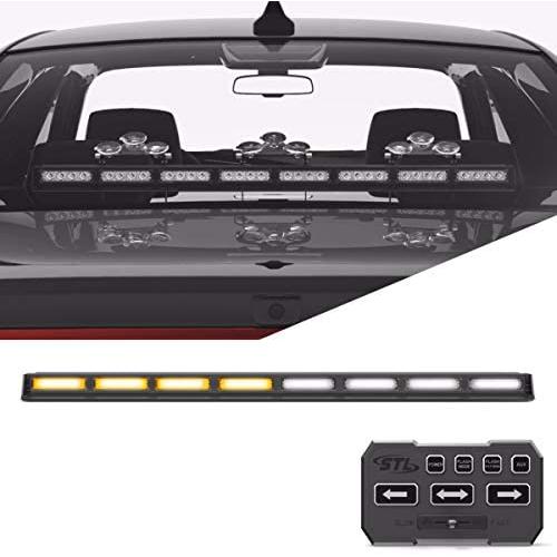 SpeedTech Lights Striker TIR 8 Head LED Traffic Advisor Windshield Mount Strobe Light Bar for Emergency Vehicles/Hazard Warning Directional Flashing w/Cig Plug/Control Box - Amber/Clear