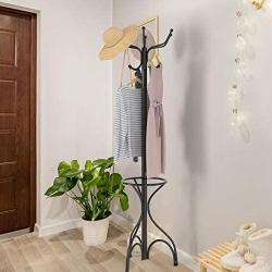 Tangkula Coat Rack Metal Frame Study Portable Free Standing Entryway Hat Coat Jacket Umbrella Holder Hanger with Base Coat Tree Stand (black 003)