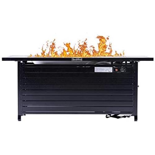 57 Inch 50000BTU Extruded Aluminum Outdoor Gas Propane Fire Pit Pits Firepit Fireplace Dinning Table Tables with Lid, Fire Glass, Retangular, ETL Certification