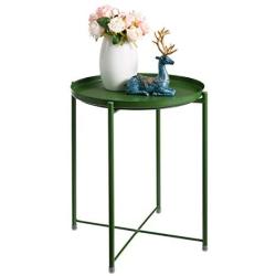 HollyHOME Tray Metal End Table, Sofa Table Small Round Side Tables, Anti-Rust and Waterproof Outdoor & Indoor Snack Table, Accent Coffee Table,（H） 20.28'' x（D） 16.38'', Emerald