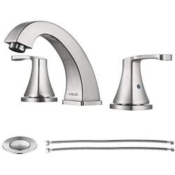 PARLOS Widespread Double Handles Bathroom Faucet with Pop Up Drain and cUPC Faucet Supply Lines, Brushed Nickel, Doris 14172