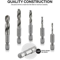 NEIKO 11402A Stubby Drill Bit Set for Metal, 5 Piece | 1/4 Inch Quick Change Hex Shank | M2 HSS Steel