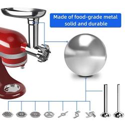 X Home Meat Grinder Attachment Compatible with Kitchenaid Stand Mixer, Durable Metal Food Grinder Attachment with 2 Sausages Stuffing Tubes, 3 Grinding Blades, 4 Grinding Plates, Not Dishwasher Safe