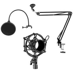 Neewer NW-35 Microphone Suspension Boom Scissor Arm Stand with Mic Clip Holder, Pop Filter and Shock Mount for Streaming, Voice-Over, Recording, Game, Compatible with Blue Yeti Snowball Yeti X,etc