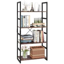 Homfa Bookshelf Rack 4 Tier Vintage Bookcase Shelf Storage Organizer Modern Wood Look Accent Metal Frame Furniture Home Office