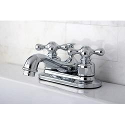 Kingston Brass KB601AX Teapot Faucet with Metal Cross Handle & Pop-Up, Polished Chrome,4-1/2'' Spout Reach