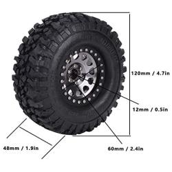 4pcs RC Hub Wheel Rim and Tires, Universal 2.2 Inch Metal Wheel Hub Crawler Rubber Tire RC Car Accessory (Titanium)