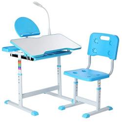 Height Adjustable Kids Desk and Chair Set,Children School Study Table with Tilt Desktop,Bookstand,Pull Out Drawer Storage,Pencil Case and Metal Hook for Boys Girls,Artist Desk for Kids (Blue)