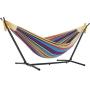 Vivere Double Cotton Hammock with Space Saving Steel Stand, Tropical (450 lb Capacity - Premium Carry Bag Included)
