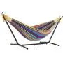 Vivere Double Cotton Hammock with Space Saving Steel Stand, Tropical (450 lb Capacity - Premium Carry Bag Included)
