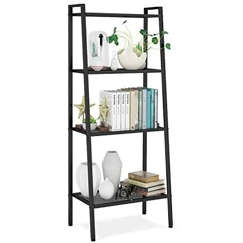 HOMFA Metal 4 Shelf Bookcase, Multifunctional Ladder-Shaped Plant Flower Stand Rack Bookrack Storage Shelves, Black HOMFA Metal 4 Shelf Bookcase, Multifunctional Ladder-Shaped Plant Flower Stand Rack Bookrack Storage Shelves, Black