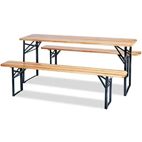 HOMGX 3-Piece Picnic Table, 70’’ Folding Picnic Table with Benches, Outdoor Portable Wooden Picnic Table, Picnic Beer Table Set with Stable Metal Frame, Camping Picnic Table for Garden, Patio HOMGX 3-Piece Picnic Table, 70’’ Folding Picnic Table with Benches, Outdoor Portable Wooden Picnic Table, Picnic Beer Table Set with Stable Metal Frame, Camping Picnic Table for Garden, Patio