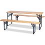 HOMGX 3-Piece Picnic Table, 70’’ Folding Picnic Table with Benches, Outdoor Portable Wooden Picnic Table, Picnic Beer Table Set with Stable Metal Frame, Camping Picnic Table for Garden, Patio