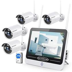 【8CH Expandable】 All in One with 12'' LCD Monitor 1080P Wireless Security Camera System 2TB Hard Drive, SMONET Indoor Outdoor Home Business CCTV Surveillance Systems,4pcs 2.0MP Bullet IP Cameras,IP66